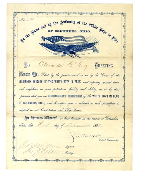 Anti-Ulysses S. Grant Presidential Campaign White Boys Certificate