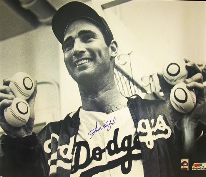 Huge Signed Photograph of Koufax after his 4th No-Hitter