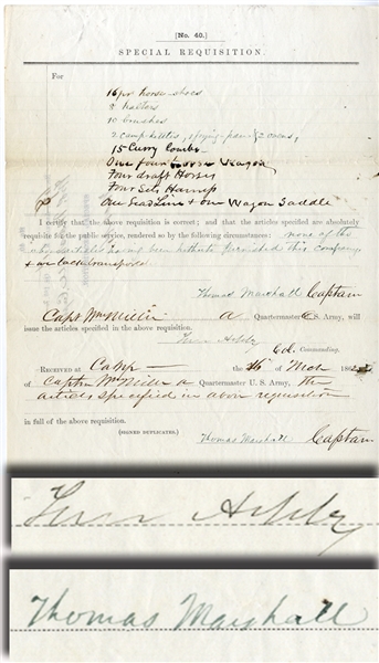 Colonel Turner Ashby Approves the Requisition Orginated By CaptainThomas Marshall - Both Killed In Action 