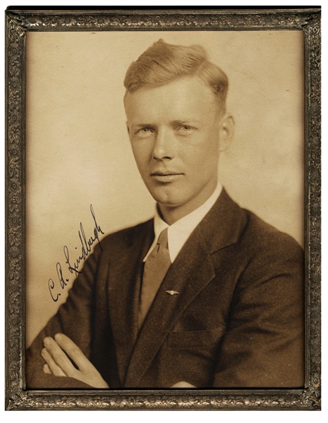 A Superb Charles Lindbergh Signed Photograph In An Early Silver Plate Frame
