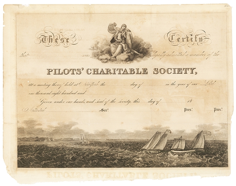 Exceptionally Graphic Early Maritime Membership Certificate