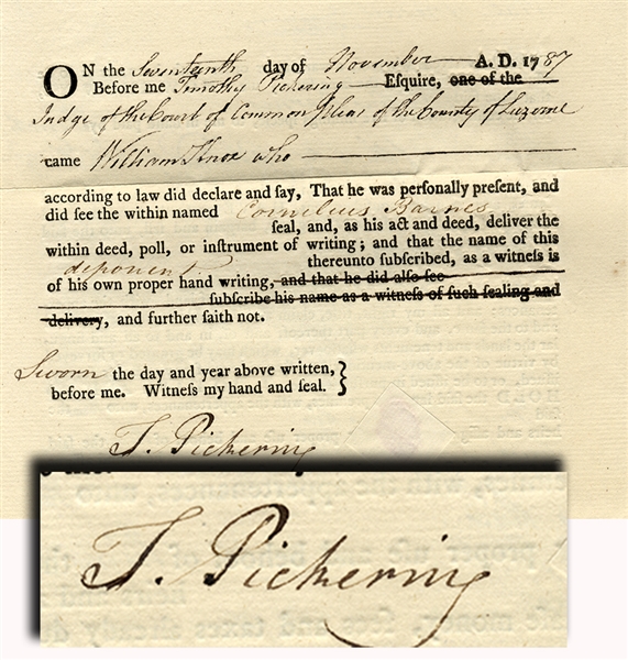 Timothy Pickering Document Signed In Pennsylvana During His Period Of Constitution Ratification