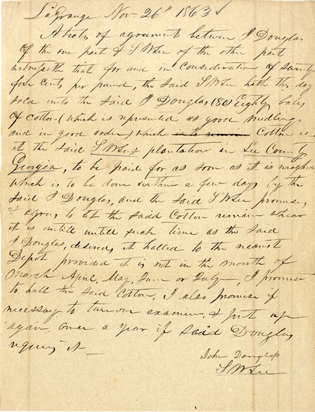 Confederate Georgia Slave Picked Cotton Document