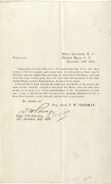 General Sherman Orders Pertaining to Contraband Labor
