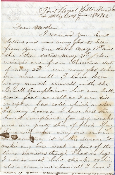 6th Connecticut Hilton Head Slave Letter