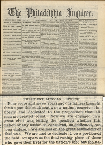 The FIRST PRINTING of the Gettysburg Address
