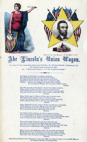 Abe Lincoln's Union Wagon 1864 Presidential Campaign Song Sheet