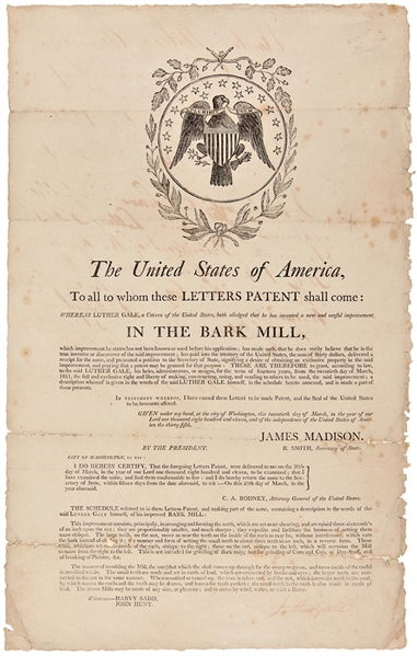 President Madison Grants A Patent