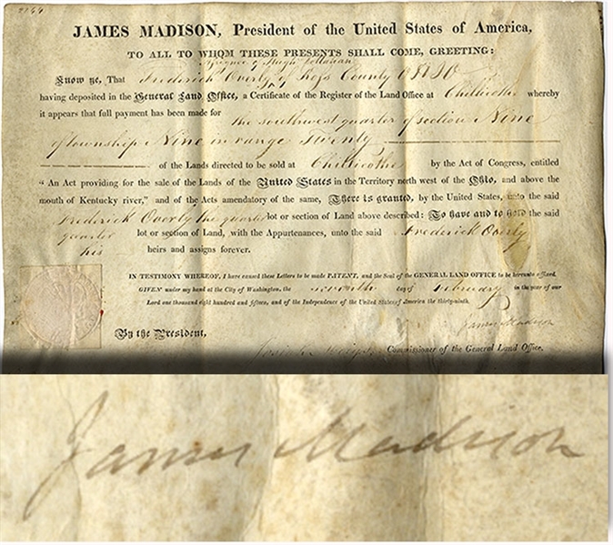 Nice Clean James Madison Document Signed As President