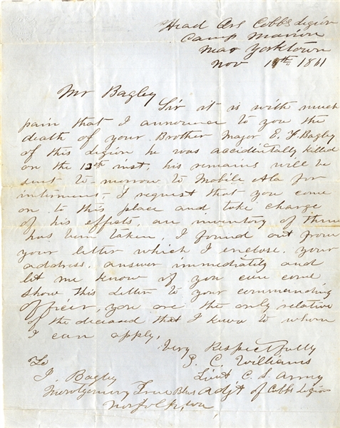 Cobb’s Legion Officer Writes to the Brother of a Dead Officer