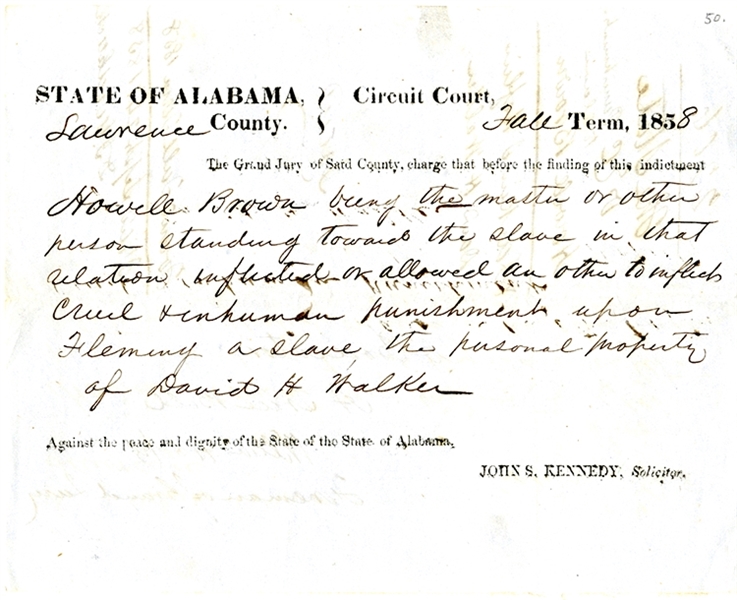 Court Finds He “inflicted cruel & inhumane punishment upon Fleming a slave ...”