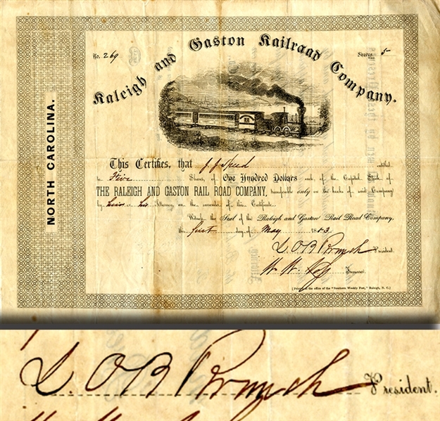 Rail Road Stock Signed by Lawrence o’Bryan Branch