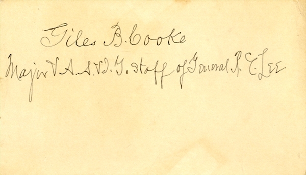  Autograph Card, CSA General Giles B. Cooke “Staff of Gen. Lee.”