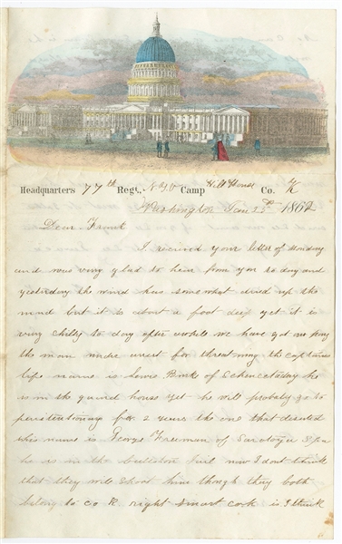 Beautiful Hand-colored Capitol Stationery; Letter Mentions a Deserter