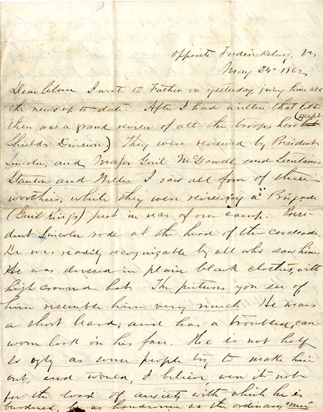 He Writes of the President Lincoln Grand Review in Fredericksburgh