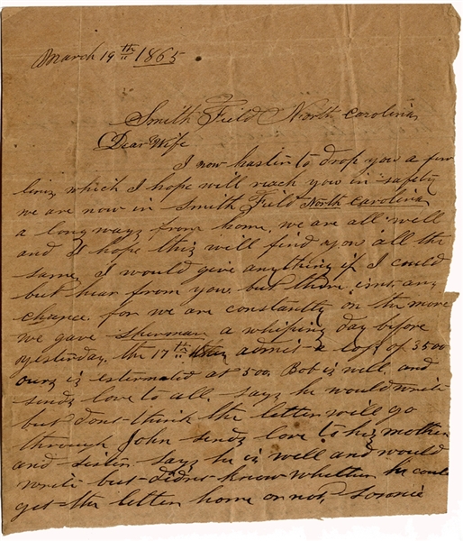 Confederate Letter from the Close of the War in North Carolina