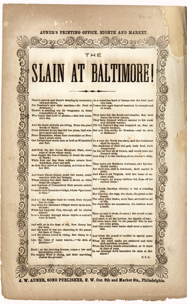 Song Sheet Dedicated To the Fallen Soldiers in Baltimore