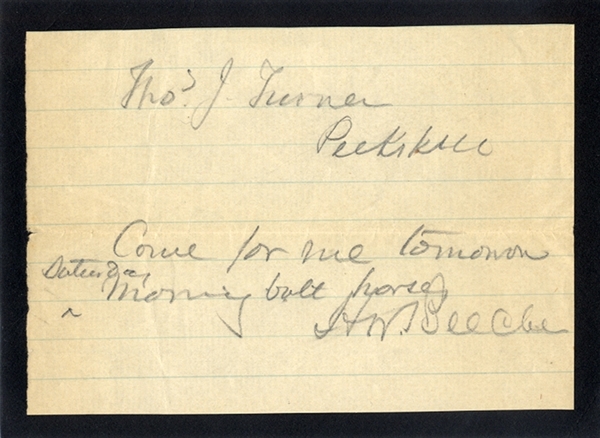 Henry Ward Beecher Note to His Superintendent of the Beecher's farm, near Peekskill