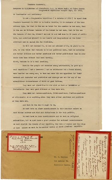 Typed Script of 1916 Toast to Theodore Roosevelt