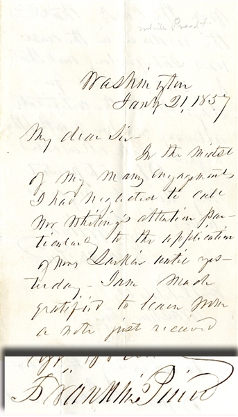 Franklin Pierce Letter As President