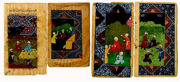 Four Handcrafted Mughal Painted Pages
