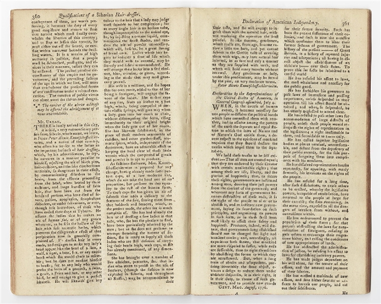 Early Printing of the American Declaration of Independence