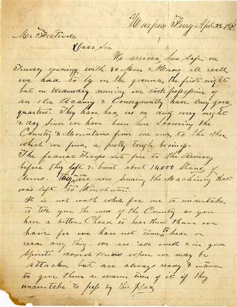 1st Virginia Cavalry Early War Letter