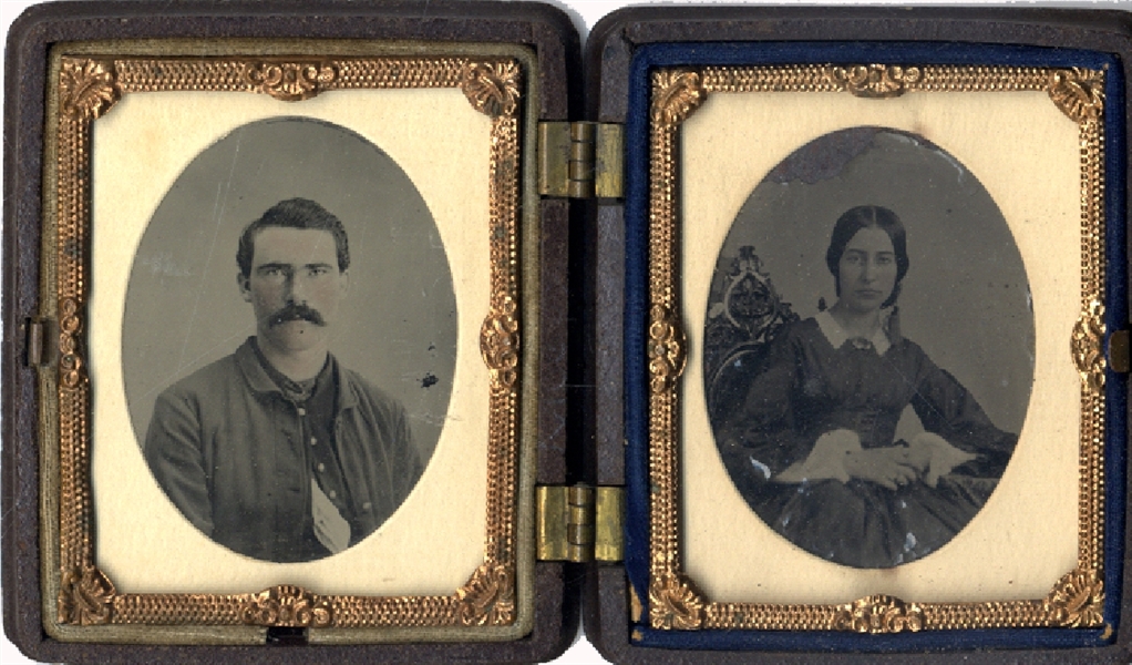 Cased Soldier & His Wife - Tintype