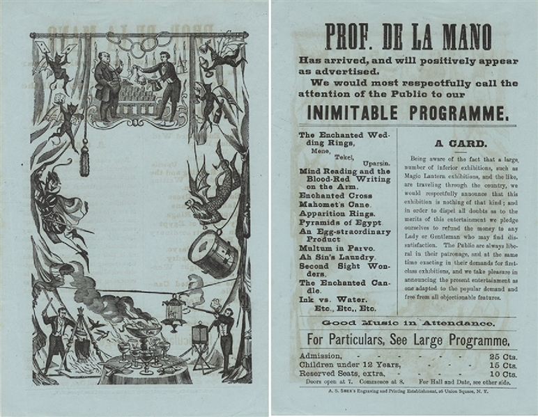 Superb illustrated Magician's advertising handbill, ca. 1870