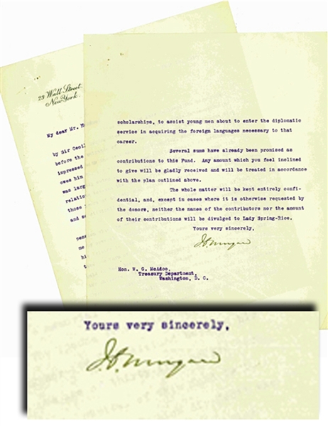  J. P. Morgan, Jr. Letter  to Secretary of the Treasury William McAdoo Regarding a Memorial to Sir Cecil Spring-Rice, British Ambassador to the United States