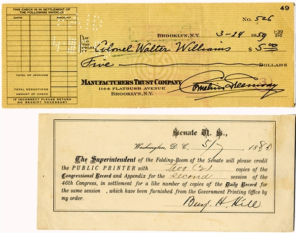 Confederate Senator and The Last Surving Civil War Veteran Signed Documents