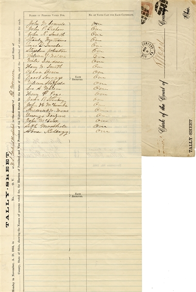 1864 Election Tally Sheet