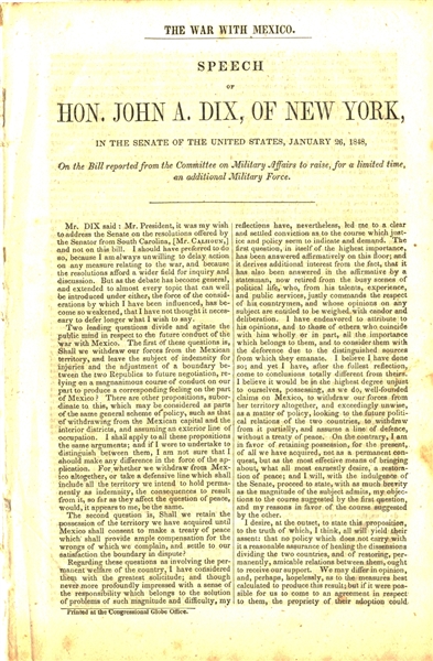 1848 War with Mexico - John A. Dix Speech