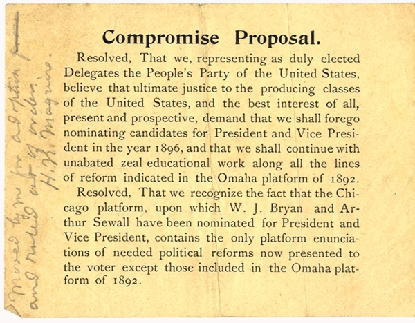 People's Party Compromise 1896 Presidential Election- Supports Bryan