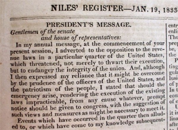 President Jackson Responds to South Carolina’s Nullification Acts