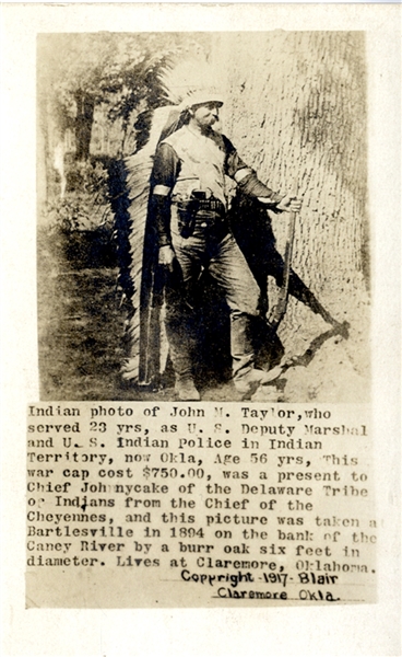 Indian U.S. Deputy Marshal with War Cap from Chief Johnnycake of the Delaware Tribe