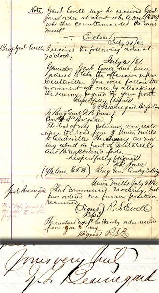 Beauregard Note Signed On Copies of Telegrams Sequencing The Battle Of Manassass
