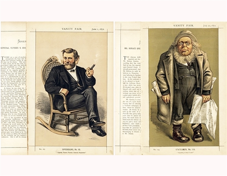 Vanity Fair Prints of The 1872 Presidential Candidates Horace Greeley & Ulysses S. Grant