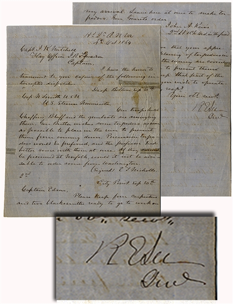 General Robert E. Lee Signed Document  regarding Union  Navy Placing Torpedos in the River