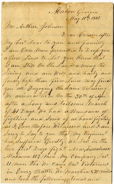 6th Kentucky Cavalry Letter About Burning Alabama and Georgia