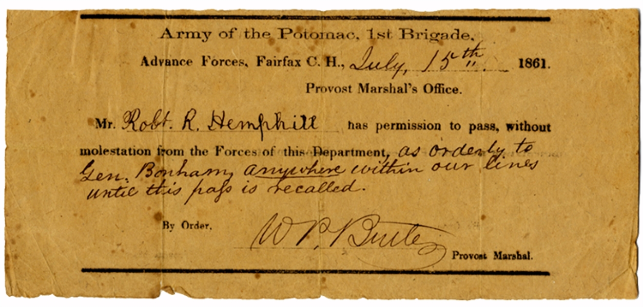 1st South Carolina Pass on Army of Potomac Imprint