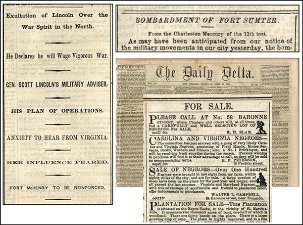 The New Orleans Daily Delta Illustrated Runaway Slave Ads To The Bombardment of Fort Sumter. 