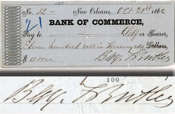 General Benjamin Butler Pays Himself $1100 from a New Orleans Bank Account