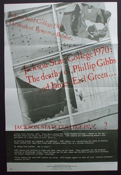 Jackson State College Mailing Broadsheet on the Deaths of Phillip Gobbs and James Earl Green