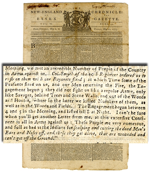 Accounts of Battles of Lexington and Concord - The Publisher Moved to Cambridge Where This Issue is Printed