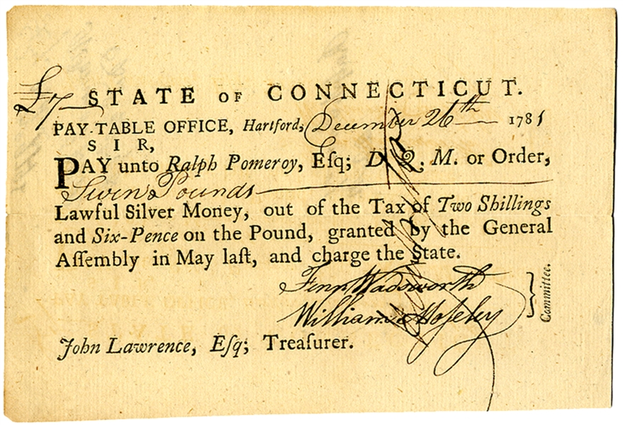 Connecticut Revolutionary War Promissory Note