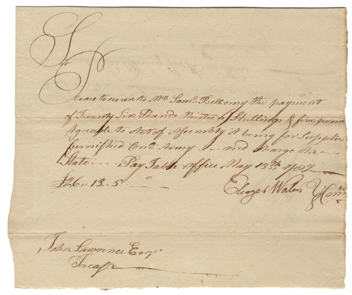 Connecticut Pay Table Office Order To Pay For Supplies Furnished the Continental Army