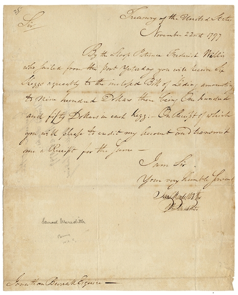 Samuel Meredith Writes While Serving as Treasure of the United States