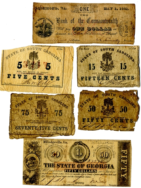 Various Confederate States Obsolete Notes