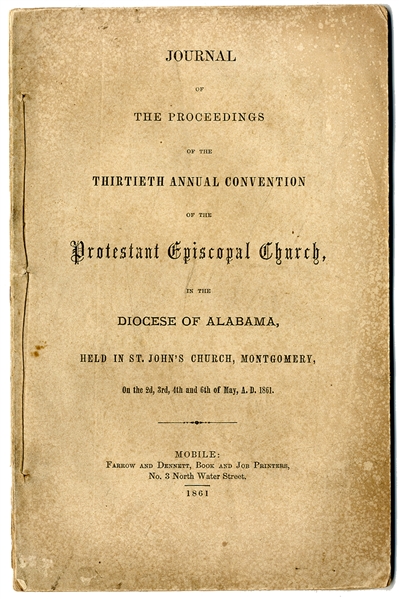 Rare Confederate Protestant Episcopal Church Publication With CSA General Leonidas Polk Content. 
